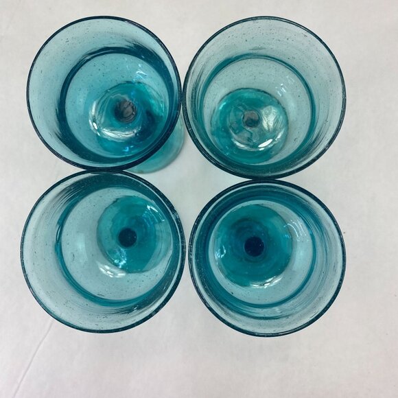 Art Glass Stemware Aqua Blue Set of 4 - Picture 5 of 8